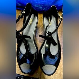 Melissa Black Flats with Bow and Strap